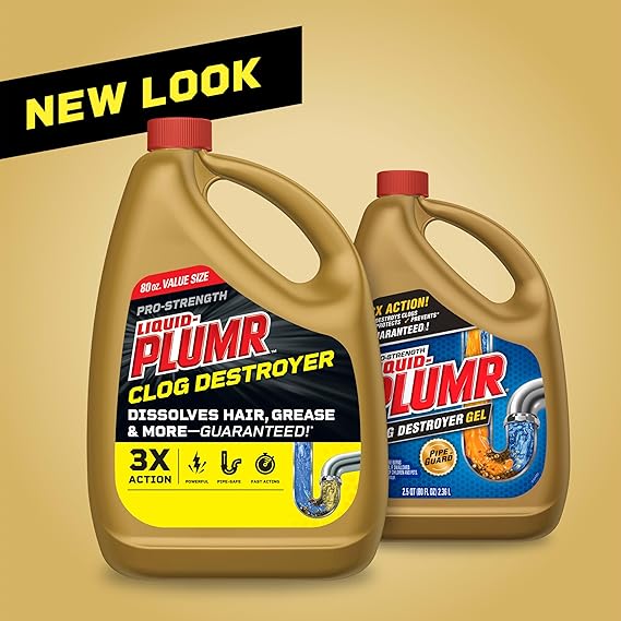 Liquid-Plumr Pro-Strength Clog Destroyer Gel with PipeGuard – 80 oz Liquid Drain Cleaner for Kitchen & Bathroom Sinks, Showers & Tubs