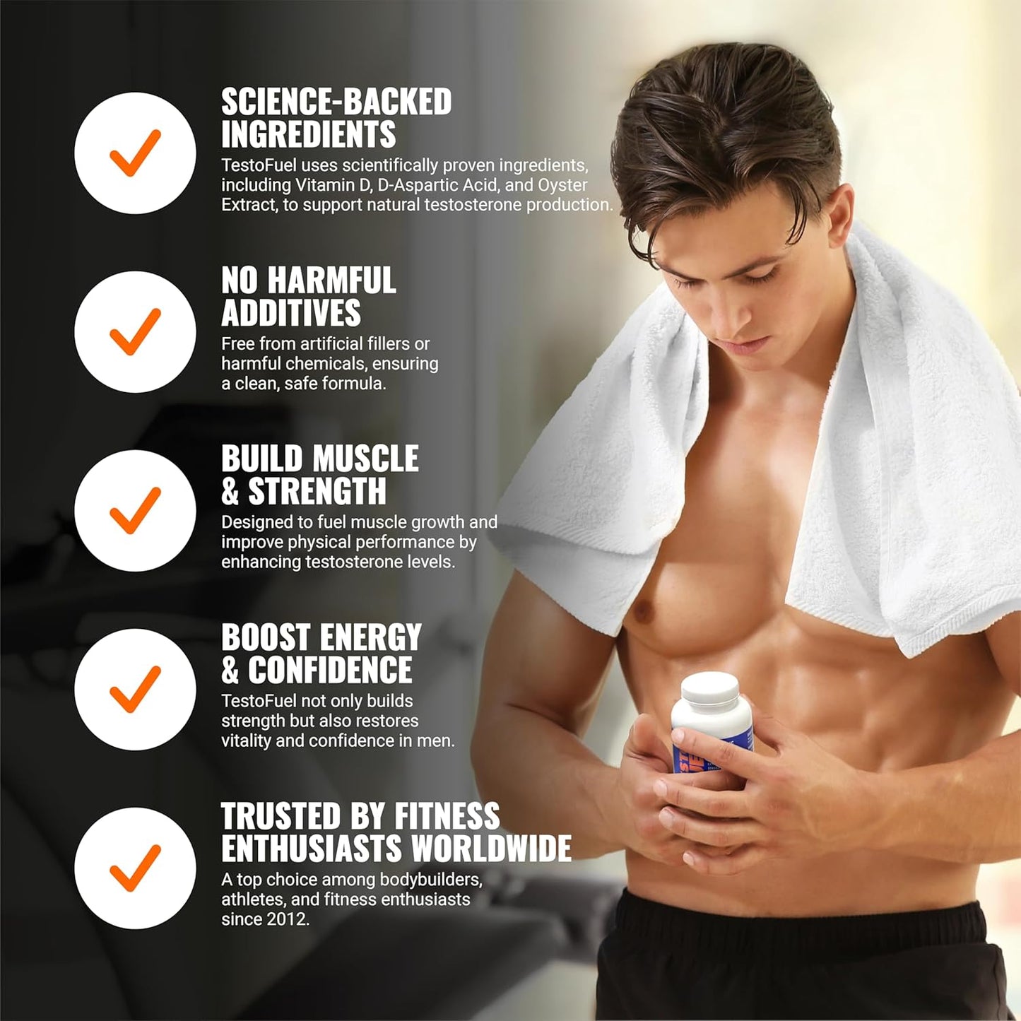 TestoFuel 120 T‑Booster Pills – 100 % Natural Testosterone Booster for Men with D‑Aspartic Acid, Fenugreek, Zinc & Magnesium