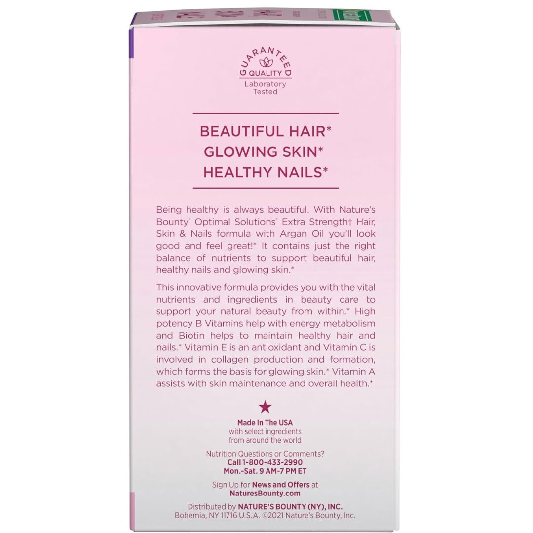 Nature's Bounty Advanced Hair, Skin & Nails, Argan-Infused Vitamin Supplement with Biotin and Hyaluronic Acid, 150 Rapid Release Softgels