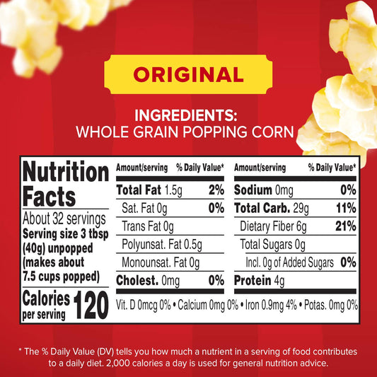 Orville Redenbacher’s Gourmet Popcorn Kernels 45 oz – Original Yellow, 100% Whole Grain, Non‑GMO, 6‑Pack
