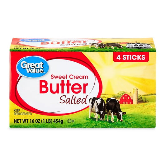 Great Value Sweet Cream Salted Butter, 16 oz Box, 4 Sticks, Refrigerated