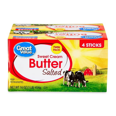 Great Value Sweet Cream Salted Butter Twin Pack, 16 oz Box, 8 Sticks, Slow Churned, Refrigerated