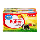 Great Value Sweet Cream Salted Butter Twin Pack, 16 oz Box, 8 Sticks, Slow Churned, Refrigerated