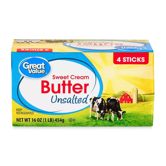 Great Value Sweet Cream Unsalted Butter, 16 oz Box, 4 Sticks