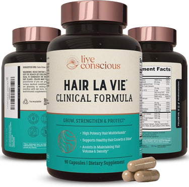 Hair La Vie Live Conscious Clinical Formula – 90‑Count Hair Growth Vitamins (Biotin, Saw Palmetto, Collagen)