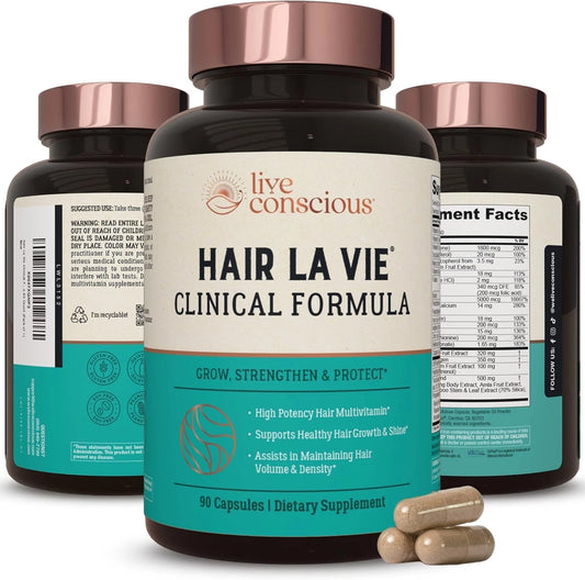 Hair La Vie Live Conscious Clinical Formula – 90‑Count Hair Growth Vitamins (Biotin, Saw Palmetto, Collagen)