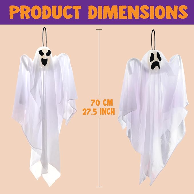 JOYIN 3-Pack Hanging Ghosts – 27.5″ Cute Flying Halloween Decorations for Yard, Patio, Garden & Party Décor
