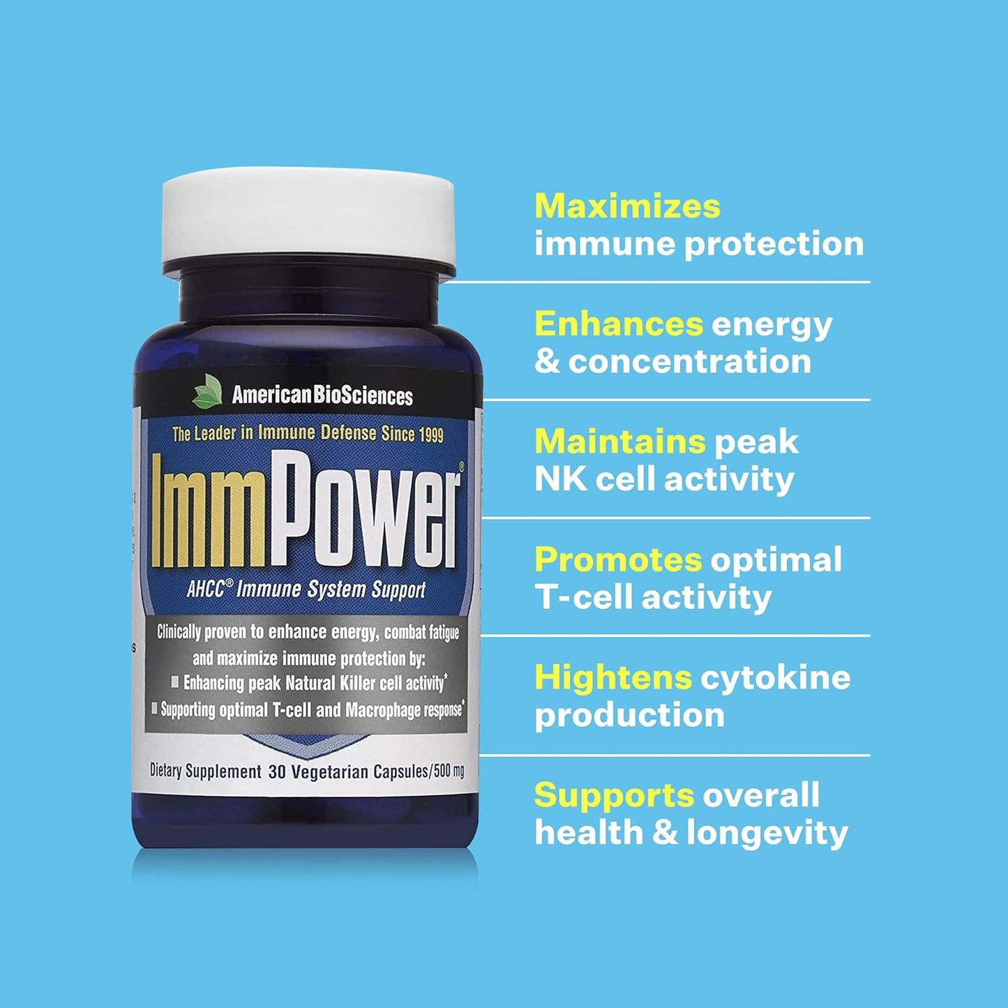 ImmPower® AHCC Mushroom Extract – 500 mg x 30 Vegetarian Capsules for Immune & Cytokine Support