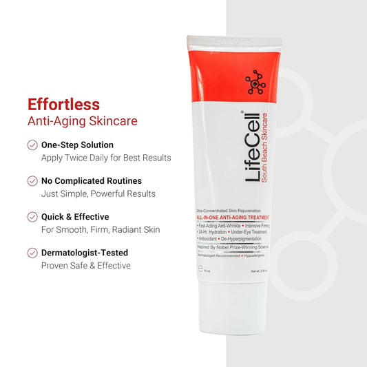 LifeCell anti-aging skincare product with text on a white background