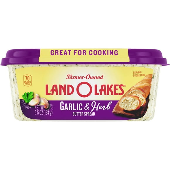 Land O Lakes Garlic & Herb Butter Spread, Spreadable, 6.5 oz Tub