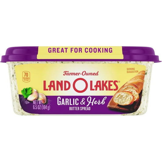 Land O Lakes Garlic & Herb Butter Spread, Spreadable, 6.5 oz Tub