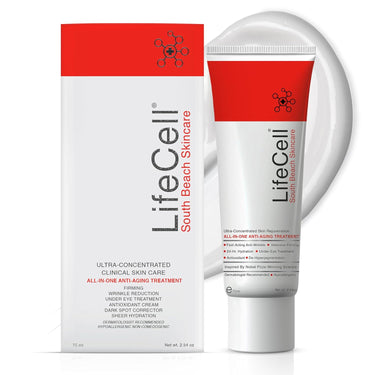 LifeCell skincare product and packaging on a white background
