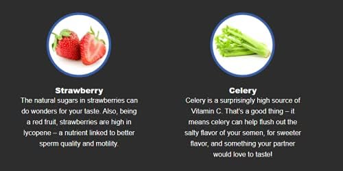 Two images of strawberries and celery with text about their health benefits on a black background.