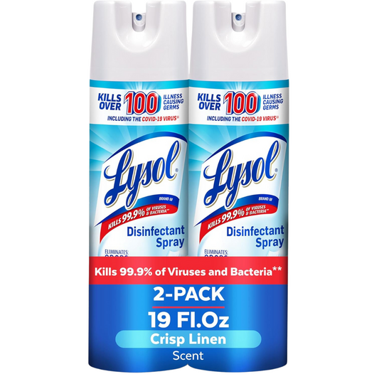 Lysol Disinfectant Spray – Crisp Linen Scent, 19 fl oz (Pack of 2) | Kills 99.9% of Germs & Eliminates Odors