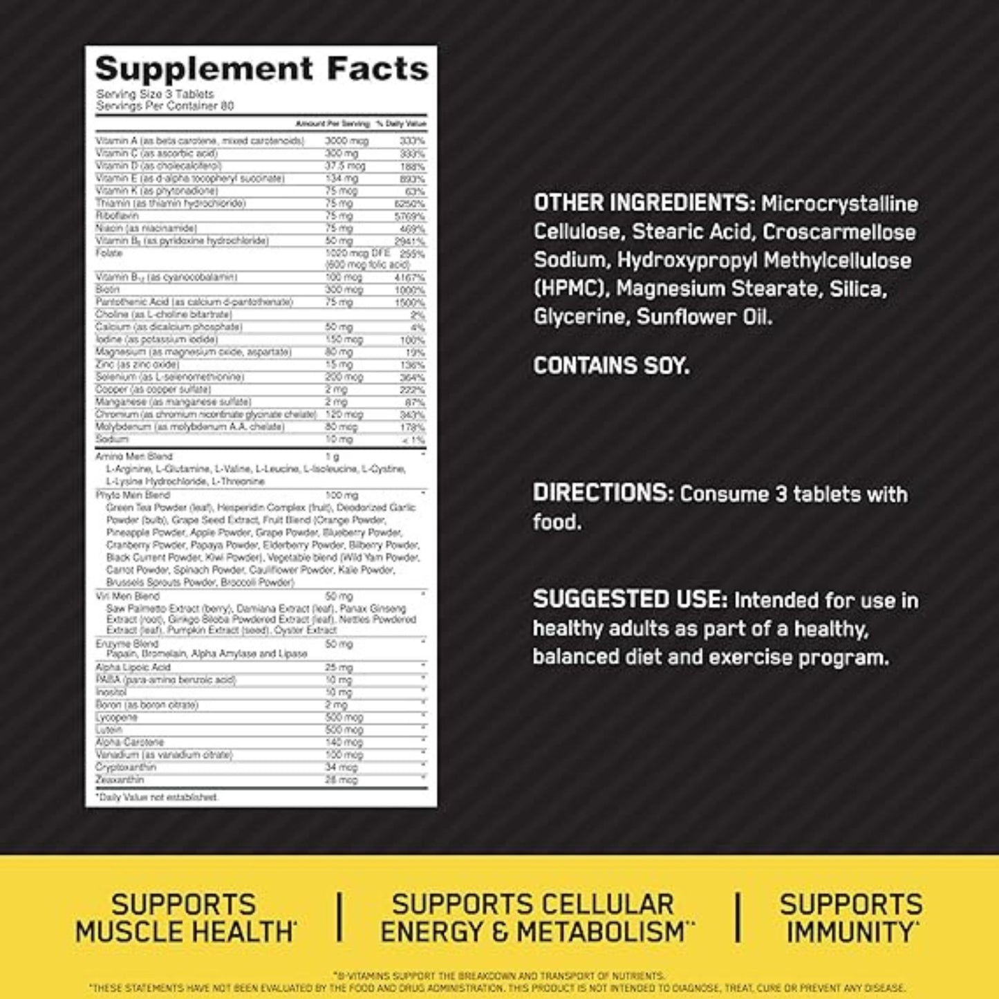 (PACK OF 2) Optimum Nutrition Opti-Men Daily Multivitamin for Men – 240 Tablets (80-Day Supply) | Immune Support with Amino Acids
