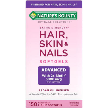 Nature's Bounty Advanced Hair, Skin & Nails, Argan-Infused Vitamin Supplement with Biotin and Hyaluronic Acid, 150 Rapid Release Softgels