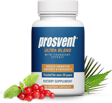 Provent Ultra Blend dietary supplement bottle with cranberries and leaves on a white background