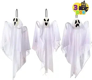 JOYIN 3-Pack Hanging Ghosts – 27.5″ Cute Flying Halloween Decorations for Yard, Patio, Garden & Party Décor