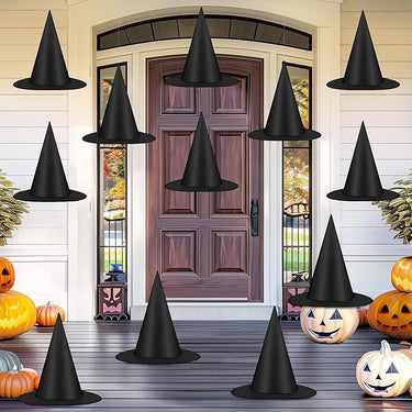 12-Pack Floating Witch Hats – Black Oxford Fabric with 328 ft Nylon Cord | Indoor/Outdoor Halloween Hanging Decor