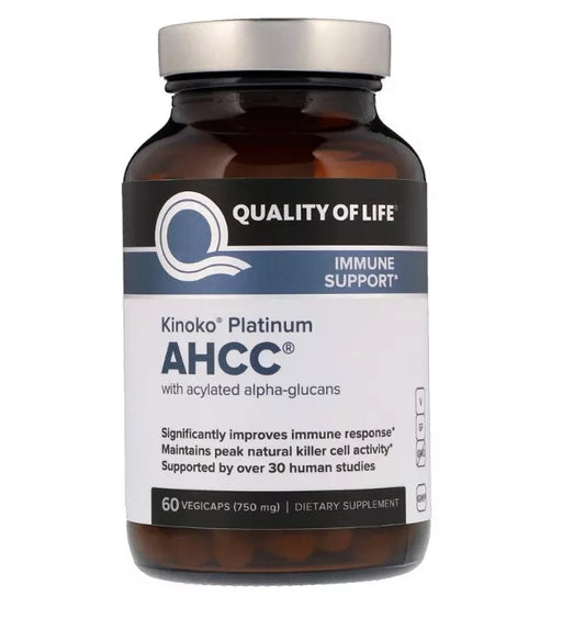 Quality of Life Labs Kinoko Platinum AHCC 750 mg – 60 Vegi‑Capsules for Advanced Immune Support & Energy