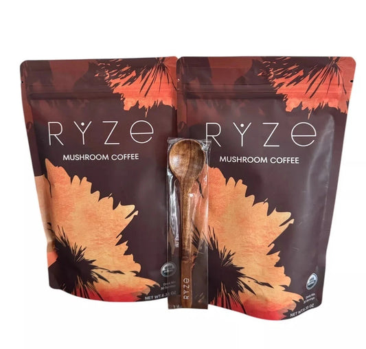 RYZE Organic Mushroom Coffee – 2 Pack with RYZE Spoon | 100% Authentic Functional Coffee Blend (Free Shipping)