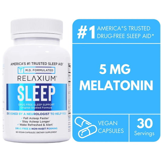 Relaxium Sleep Aid – Melatonin 5 mg & Magnesium Glycinate Capsules, 30 Count – Triple‑Action Non‑Habit Forming Formula