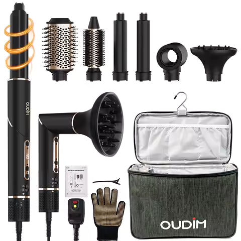 6-in-1 Multifunctional Hot Air Comb, Interchangeable Brush Head, Negative Ion Hair Dryer Brush and Styler, 110,000