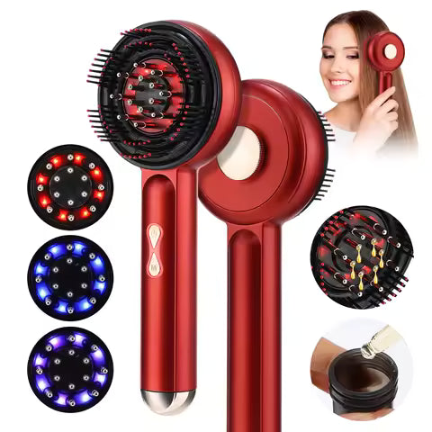 Electric Vibration Massage Comb Red Blue Light Therapy Hair Growth Massage Scalp Brush Oil Liquid Applicator Head Massager