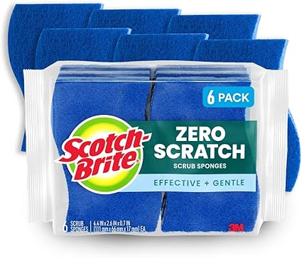 Scotch-Brite Zero Scratch Scrub Sponges – 6 Pack Kitchen & Bathroom Cleaning Sponges, Scratch-Free Multi-Surface Dish Scrubbers Safe for Nonstick Pots & Pans