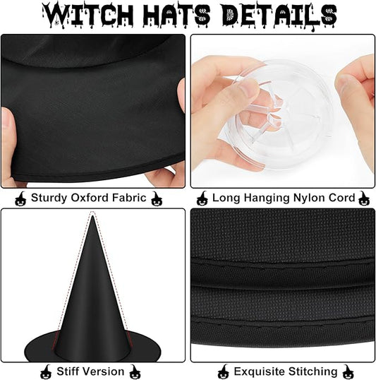 12-Pack Floating Witch Hats – Black Oxford Fabric with 328 ft Nylon Cord | Indoor/Outdoor Halloween Hanging Decor