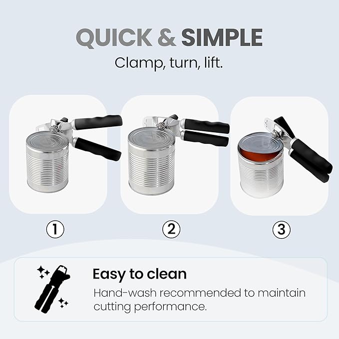 Zulay Kitchen Heavy-Duty Stainless Steel Can Opener with Bottle Opener — Soft-Grip Handles, Smooth Turn Knob, Rust-Proof Finish (Black)