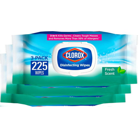 Clorox Disinfecting Wipes, Bleach Free Cleaning Wipes, Household Essentials, Fresh Scent, Moisture Seal Lid, 75 Wipes, Pack of 3 (New Packaging)
