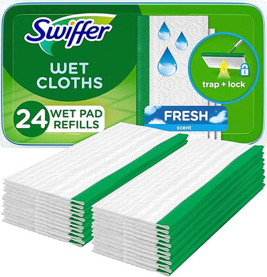 Swiffer Sweeper Wet Mopping Cloths – 24 Count Floor Cleaning Pads with Open-Window Fresh Scent | Safe for Hardwood, Tile & Laminate Floors