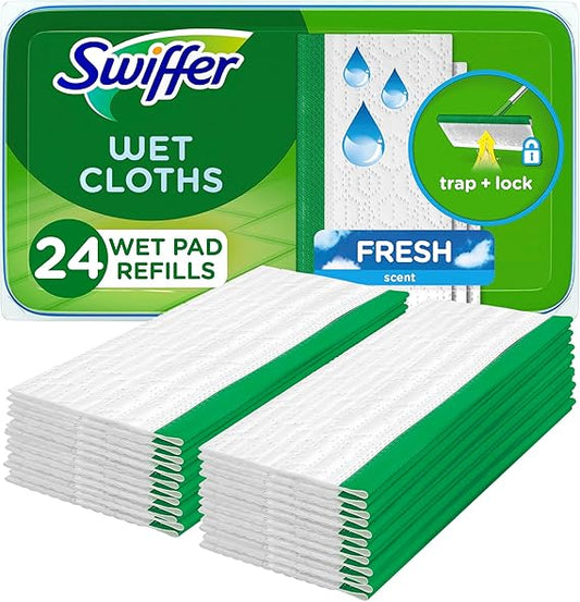 Swiffer Sweeper Wet Mopping Cloths – 24 Count Floor Cleaning Pads with Open-Window Fresh Scent | Safe for Hardwood, Tile & Laminate Floors