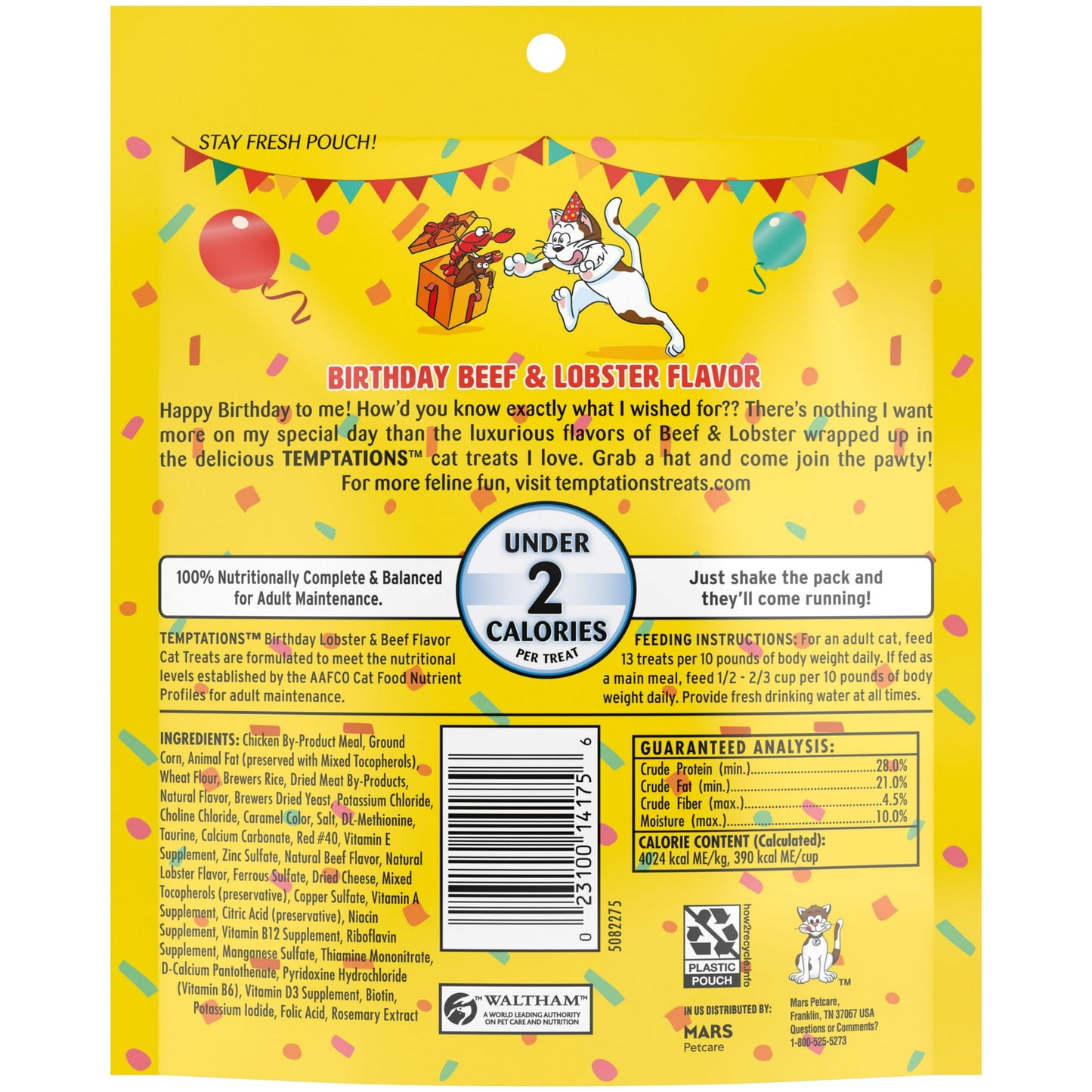 Temptations Birthday Lobster & Beef Flavor Crunchy & Soft Cat Treats, 6.3 Oz Pouch