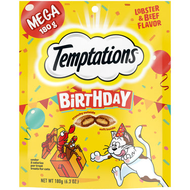 Temptations Birthday Lobster & Beef Flavor Crunchy & Soft Cat Treats, 6.3 Oz Pouch