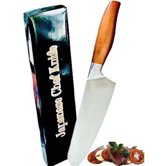 Japanese Santoku Knife – High‑Carbon Stainless Steel Blade with Wood Handle, Includes Gift Box & Blade Guard – Precision Chop, Slice & Dice Like a Pro