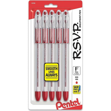 Pentel RSVP Ballpoint Pen 0.7 mm – Red Ink, Fine Line, Pack of 5