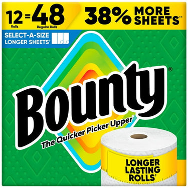 Bounty Select-A-Size 2-Ply Paper Towels, 12 Rolls, 165 sheets/roll