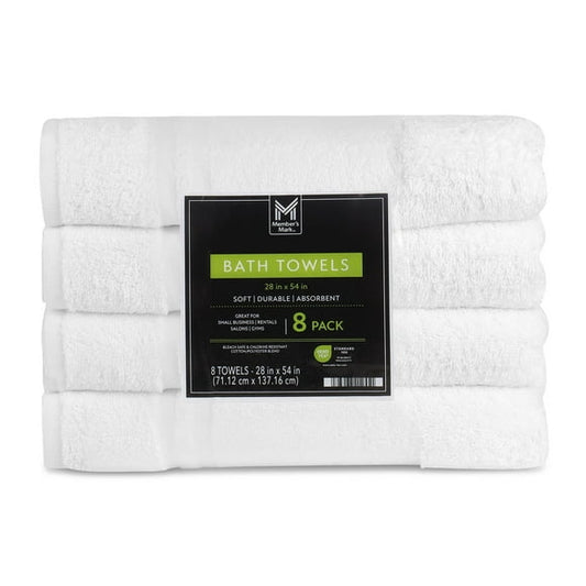 Member's Mark Commercial Hospitality Bath Towels, 8-Pack, White
