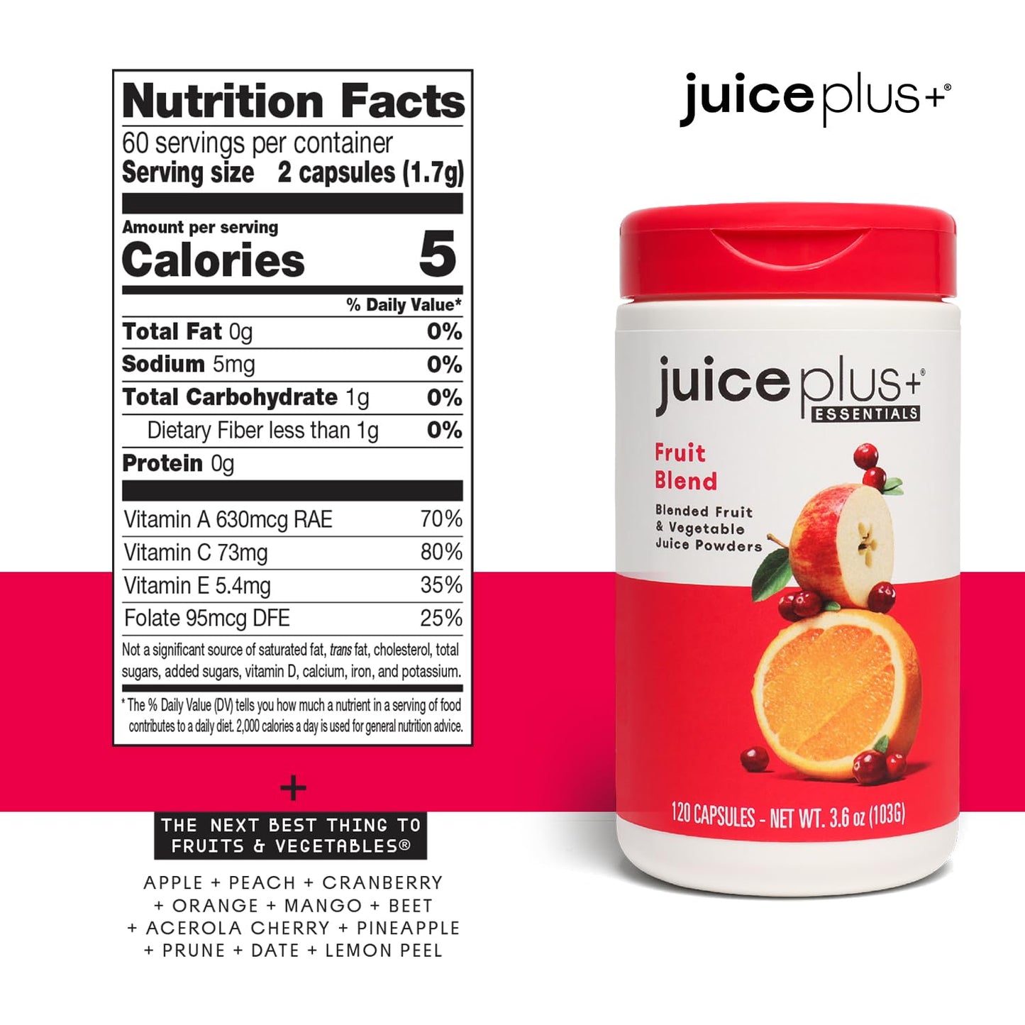 Juice Plus+ Fruit & Vegetable Blend – 2 Bottles (120 Capsules Each) | Whole Food Nutrition from 30+ Fruits & Vegetables