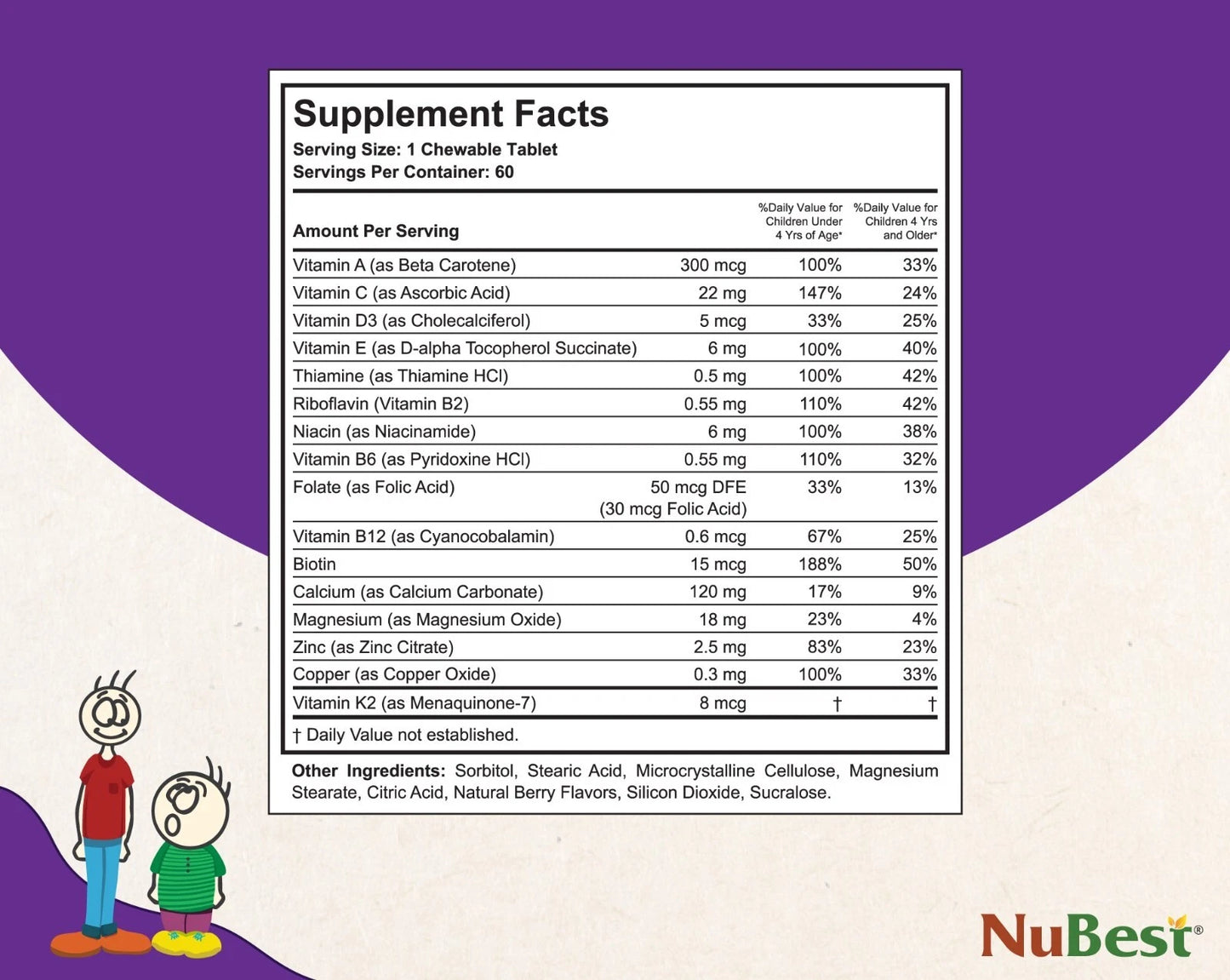 NuBest Tall Kids 60 Chewable Tablets, Helps Kids Healthy Growth for Age 2-9