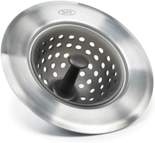 OXO Good Grips Silicone Sink Drain Strainer – Flexible, Easy-to-Clean Kitchen Sink Protector with Stainless Steel Edge, Rust-Resistant & Dishwasher Safe