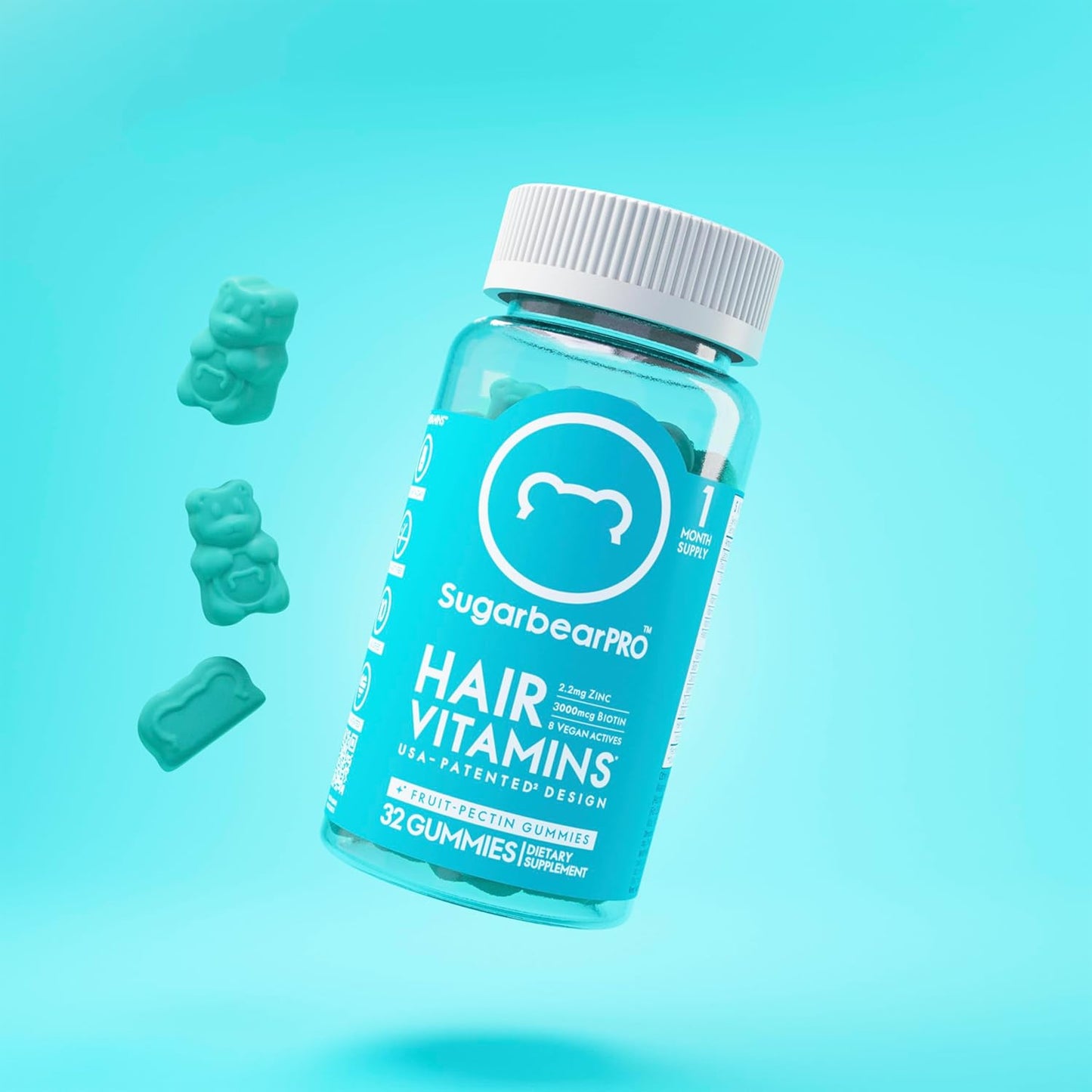 SugarBearPro Hair Vitamin Gummies – Extra Strength Biotin 6000 mcg, Vegan 1‑Month Supply for Hair Growth (Men & Women)