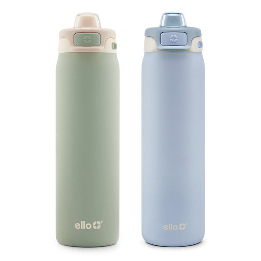 Ello Pop & Fill 22 oz Stainless Steel Water Bottle 2‑Pack – Vacuum Insulated, Leak‑Proof Locking Lid with Quick‑Fill Dual Sip & Chug™ Design
