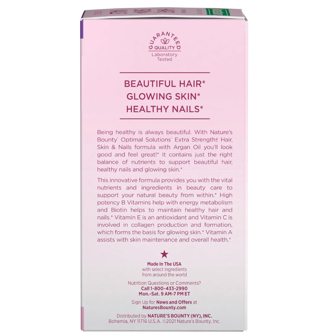 Nature's Bounty Advanced Hair, Skin & Nails, Argan-Infused Vitamin Supplement with Biotin and Hyaluronic Acid, 150 Rapid Release Softgels