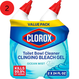 Clorox Toilet Bowl Cleaner Clinging Bleach Gel – Ocean Mist, 24 fl oz Bottles (2-Pack)