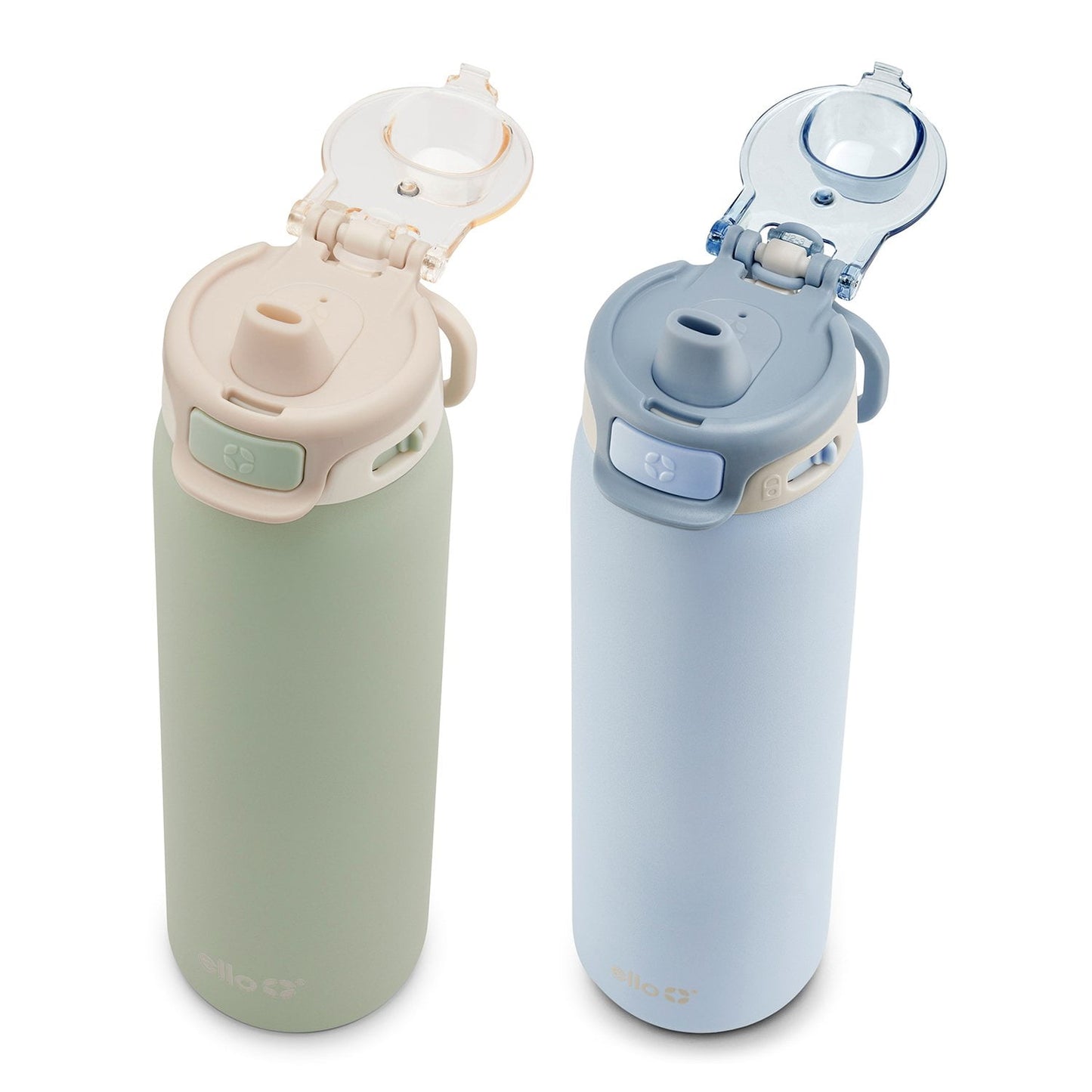 Ello Pop & Fill 22 oz Stainless Steel Water Bottle 2‑Pack – Vacuum Insulated, Leak‑Proof Locking Lid with Quick‑Fill Dual Sip & Chug™ Design