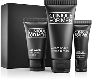 Clinique For Men Starter Kit Gift Set For Daily Age Repair | Face Wash | Cream Shave | Anti-Age Moisturizer | Includes 3 Travel Size Pieces | Perfect for Him