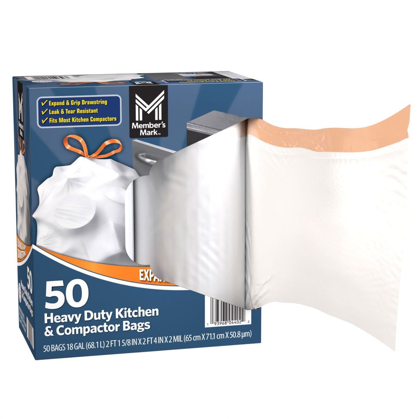 Member’s Mark Heavy‑Duty 18 Gallon Kitchen & Compactor Trash Bags – 2 Mil Thick, Leak & Tear Resistant, Drawstring Grip, 50‑Count Box